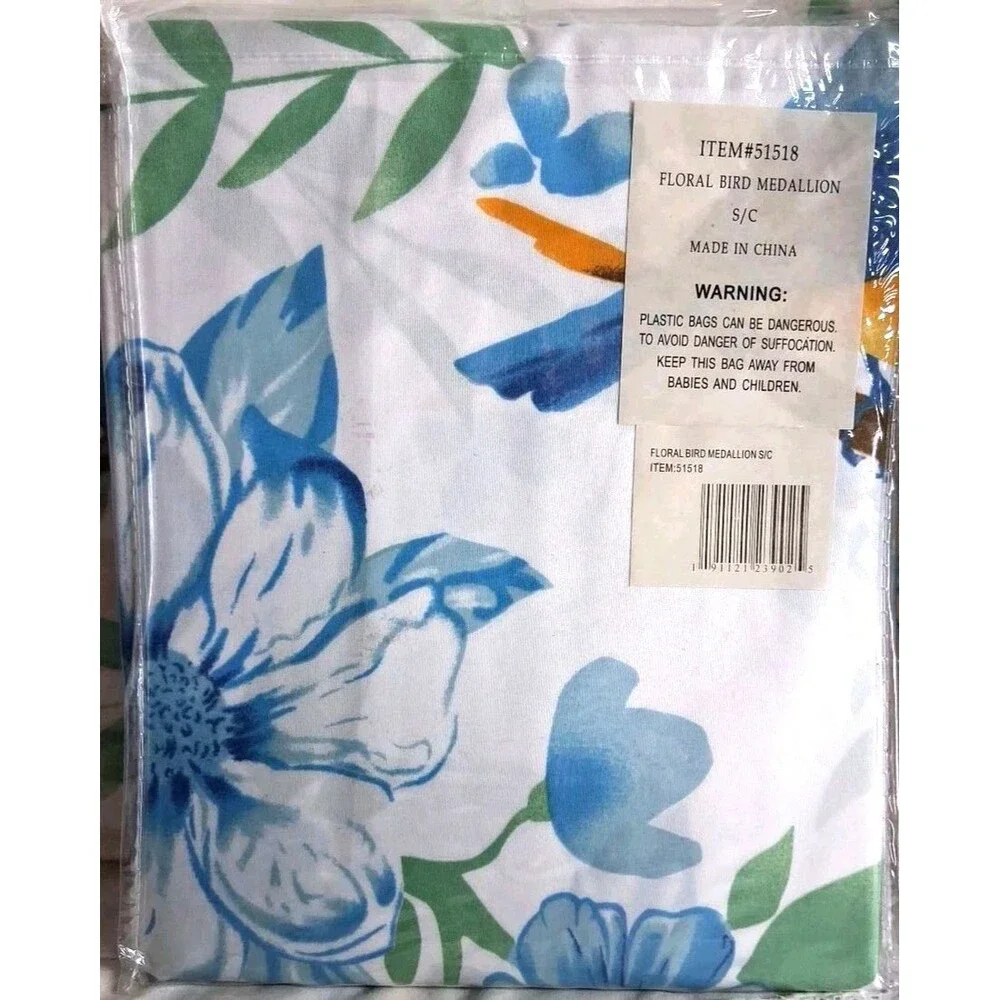 Vintage 7pc Blue Song Bird Floral Matching Full Bedding & Bath Set Y2k